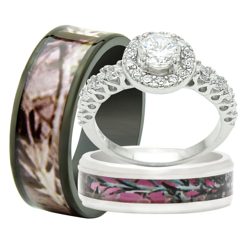 Camo Wedding Rings His And Hers
 His and Hers 3PCS Titanium Camo 925 Sterling Silver