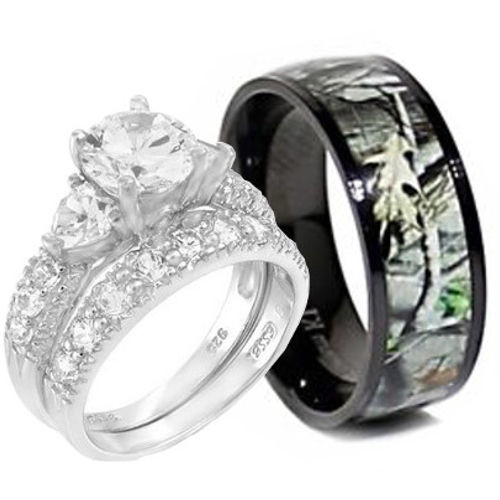 Camo Wedding Rings His And Hers
 His and Hers Titanium Camo 925 SILVER Heart Stone