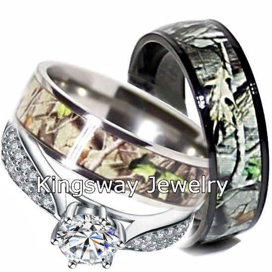 Camouflage Wedding Ring Sets
 Camo Wedding Ring Set for Him and Her Titanium Black IP