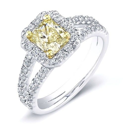 Canary Yellow Diamond Engagement Ring
 1 42 Ct Natural Fancy Yellow Canary Radiant Cut Halo
