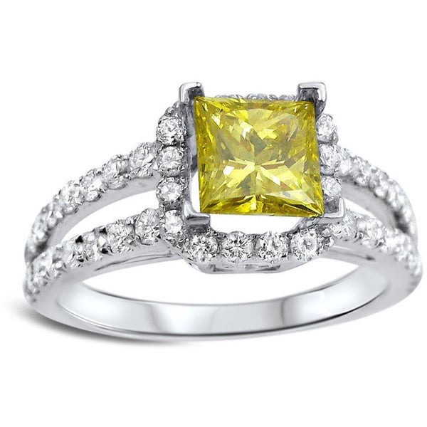 Canary Yellow Diamond Engagement Ring
 18k White Gold 1 1 2ct UGL certified Canary Yellow