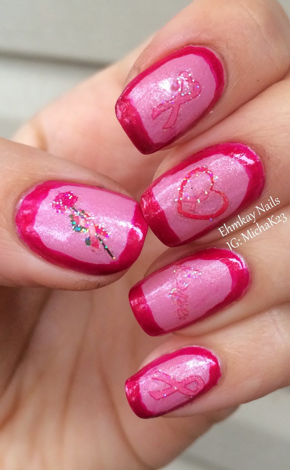 Cancer Awareness Nail Designs
 ehmkay nails Breast Cancer Awareness Nail Art with Joby