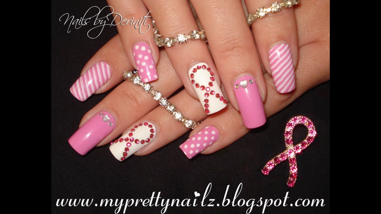 Cancer Awareness Nail Designs
 Breast Cancer Awareness Nails Think Pink Ribbon Nail Art