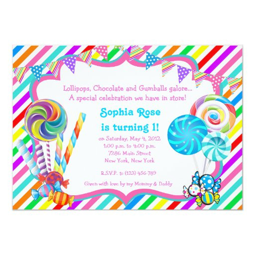 Candy Themed Birthday Invitations
 Candyland Candy Theme Birthday Invitation