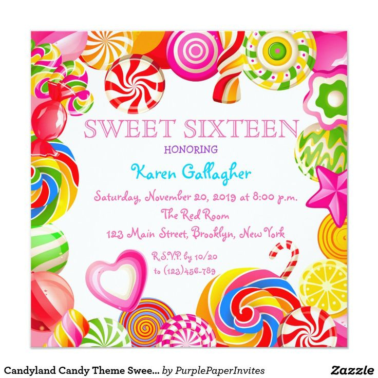 Candy Themed Birthday Invitations
 Candyland Candy Theme Sweet 16 Invitation