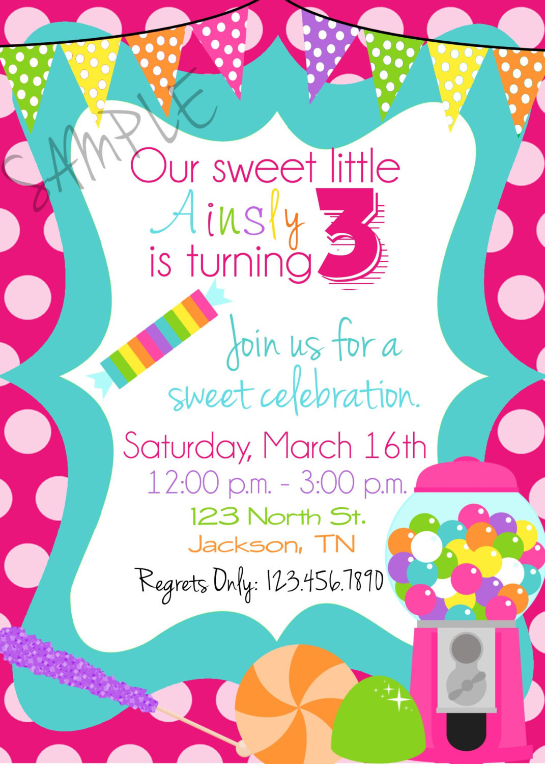 Candy Themed Birthday Invitations
 Candy Sweet Shop Birthday Party Invitations by