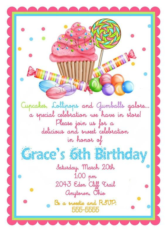 Candy Themed Birthday Invitations
 Sweet Shop Birthday party Invitations Candy Cupcake