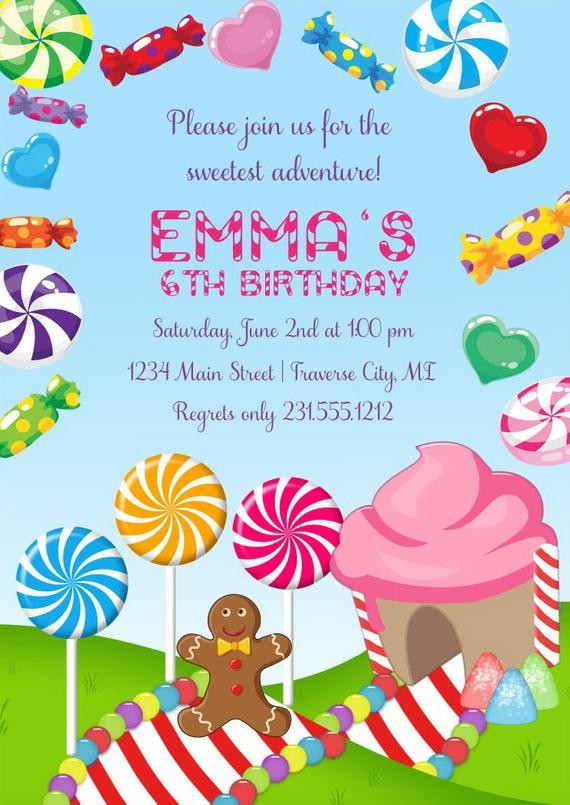 Candy Themed Birthday Invitations
 Candyland Invitation Girls Birthday Invitations Candyland