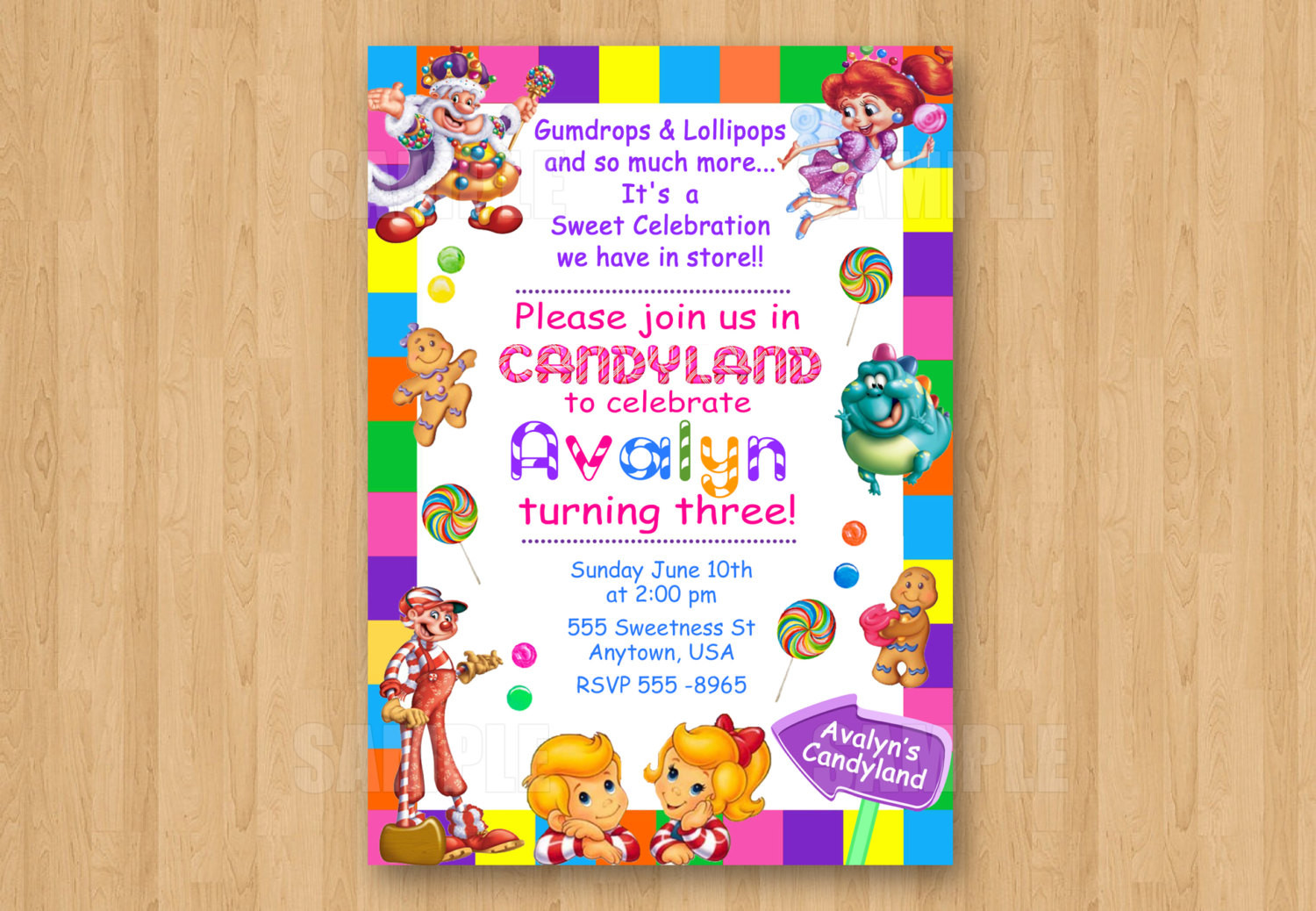 Candy Themed Birthday Invitations
 Candyland Candy Theme Girl Birthday Party Personalized