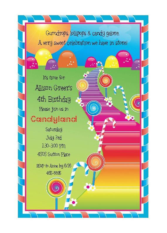 Candy Themed Birthday Invitations
 CANDYLAND Theme Party INVITATION CANDY