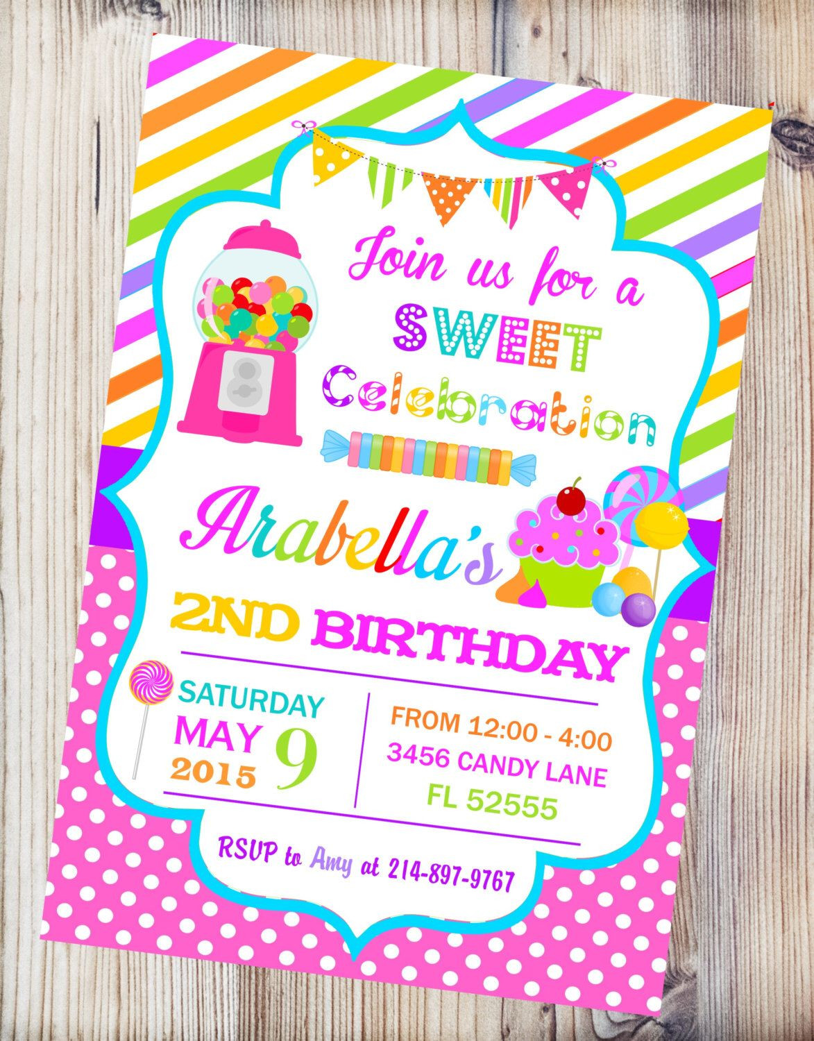 Candy Themed Birthday Invitations
 Candyland Printable Invitation Candy Shop Birthday