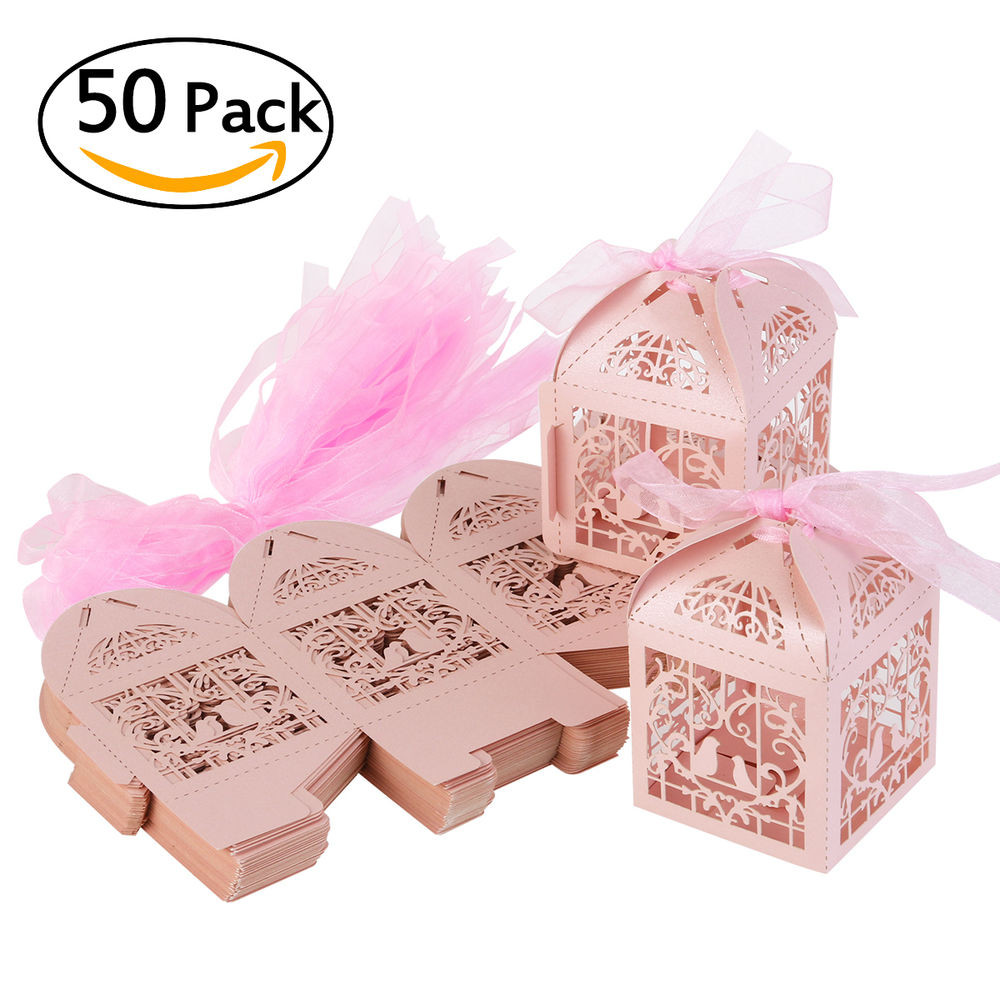 Candy Wedding Favors
 50Pcs Love Heart Favor Ribbon Gift Box Candy Boxes Wedding