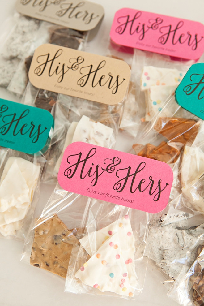 Candy Wedding Favors
 Check Out These DIY His & Hers Chocolate Bark Favors