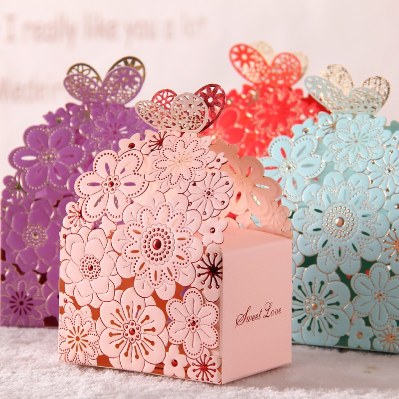 Candy Wedding Favors
 2016 Blue Red Lace Butterfly Laser Cut Wedding Favor Boxes