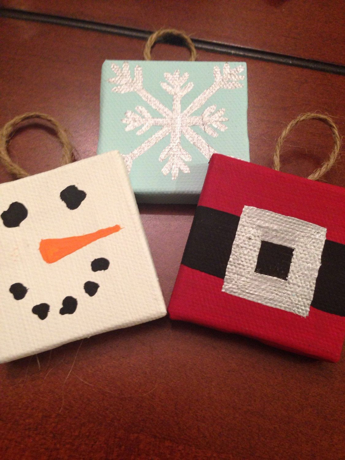 Canvas Crafts For Toddlers
 Handpainted mini canvas Christmas Ornaments by OhmGrown on