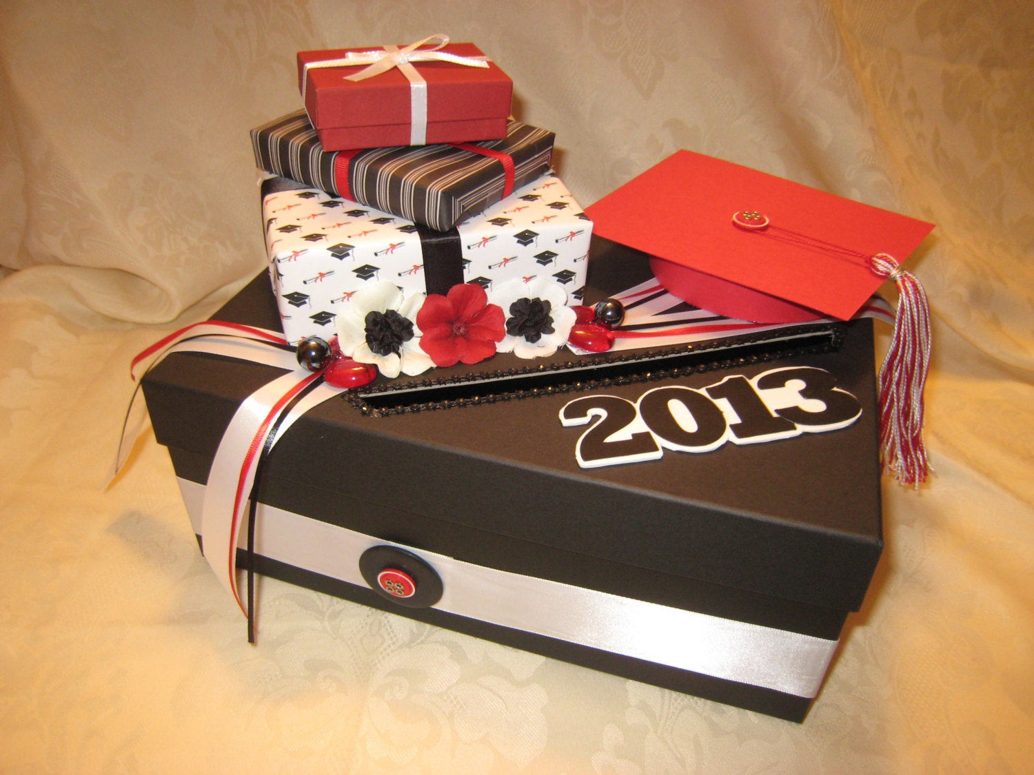 Card Box Ideas For Graduation Party
 Black Red White Graduation Party Card Box