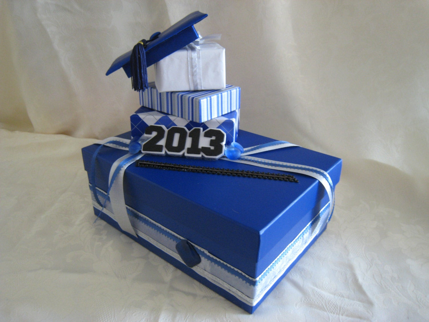 Card Box Ideas For Graduation Party
 Royal Blue Silver White Graduation Party Card Box