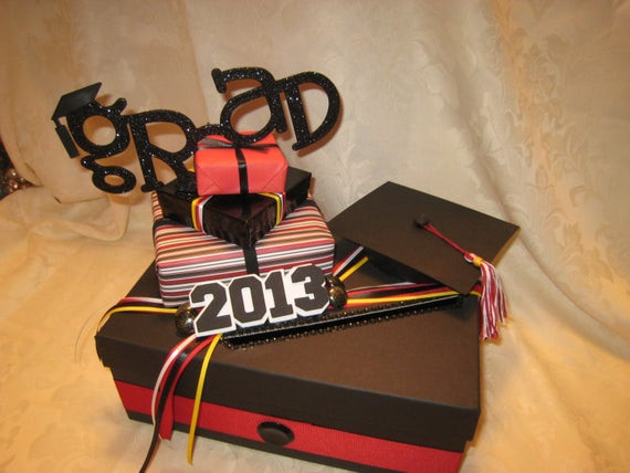 Card Box Ideas For Graduation Party
 Black Red & White Graduation Party Card Box by
