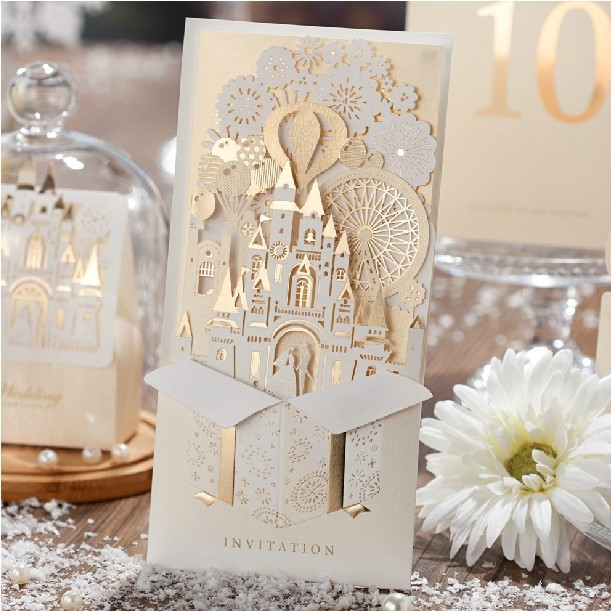 Castle Wedding Invitations
 High Class Gold Champagne Laser Cut Wedding Invitation