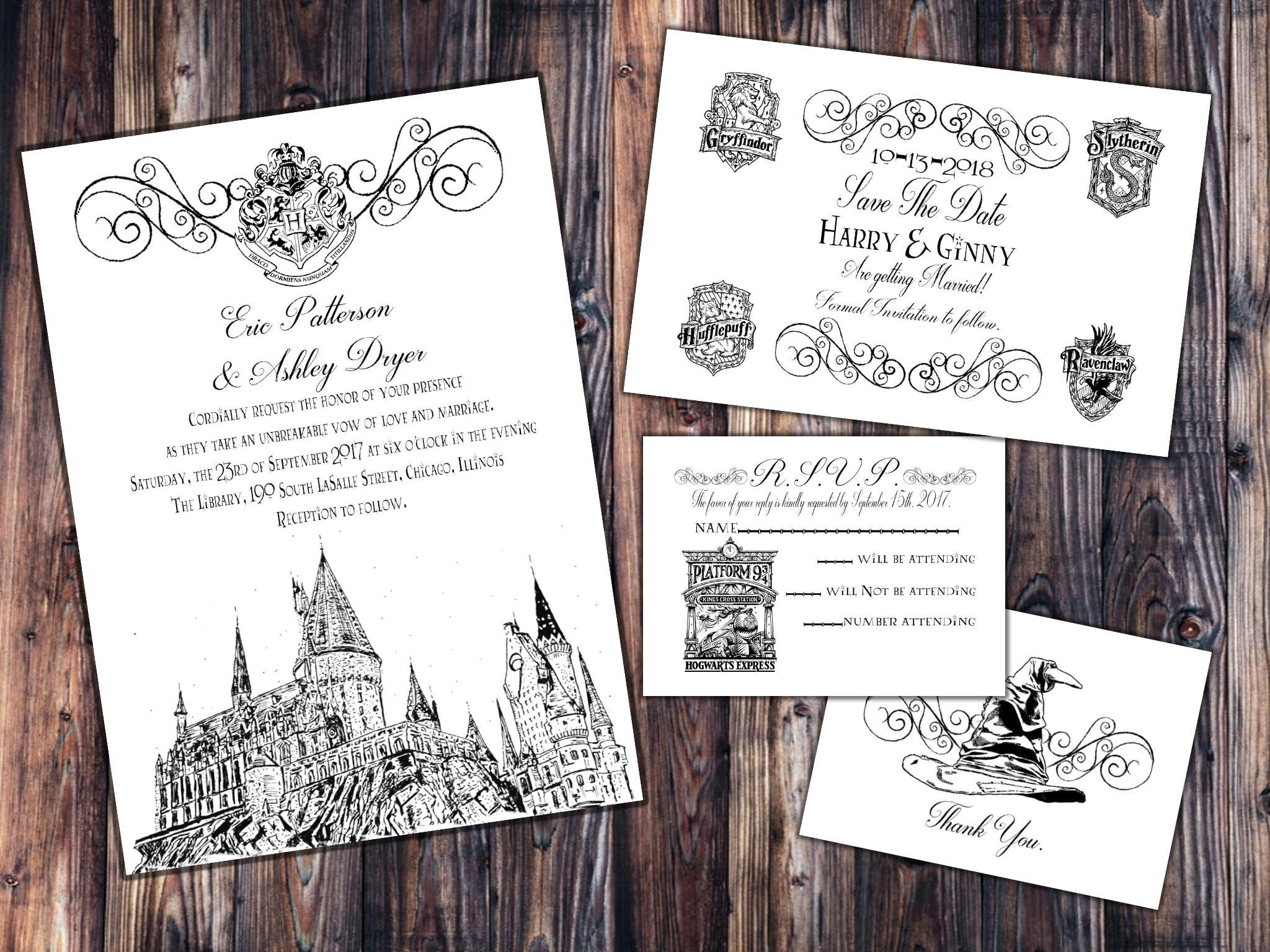 Castle Wedding Invitations
 Hogwarts Castle Wedding Invitation Save the Date RSVP and