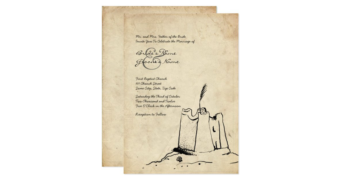 Castle Wedding Invitations
 Vintage Sand Castle Wedding Invitation