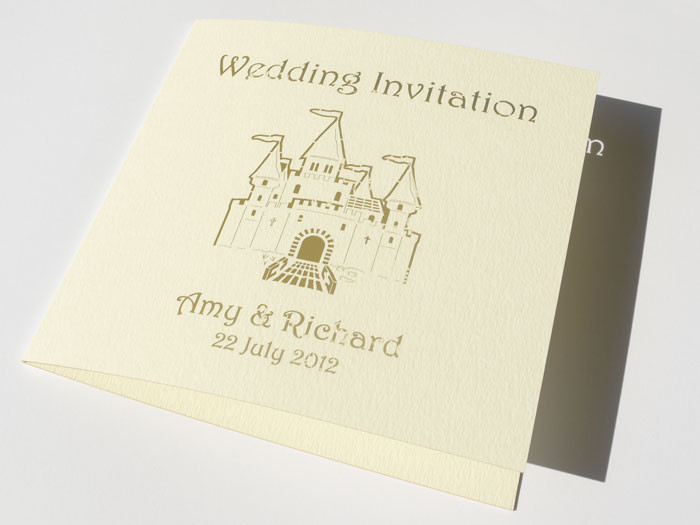 Castle Wedding Invitations
 Personalised Castle Wedding Invitation Folded Cards Each