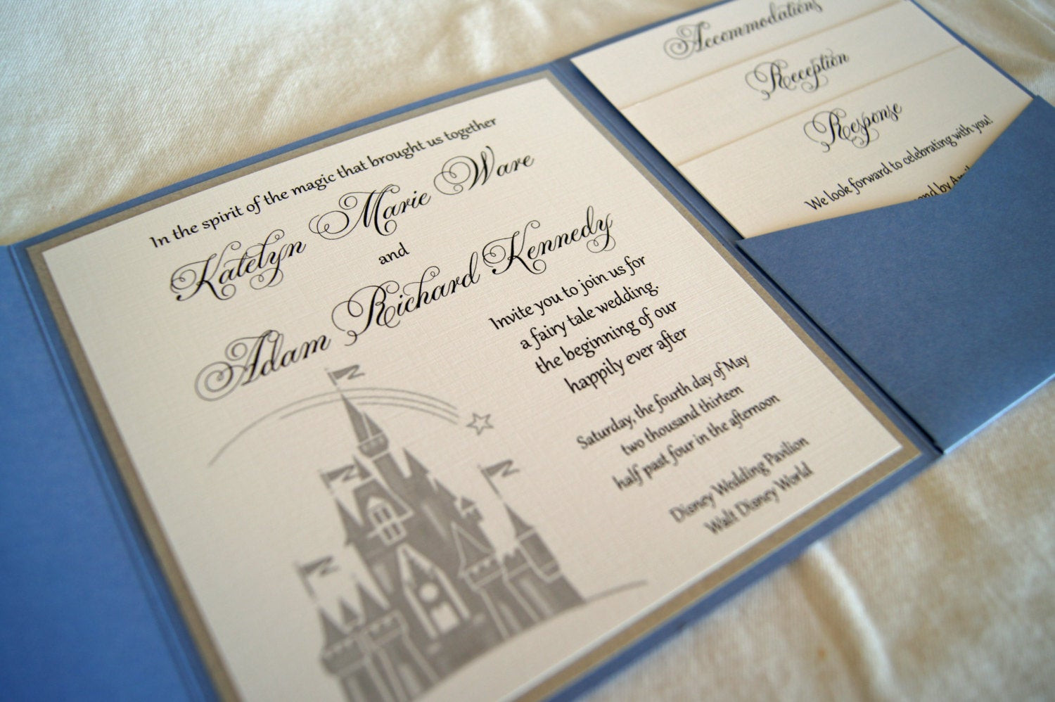 Castle Wedding Invitations
 Fairytale castle pocketfold wedding invitation SAMPLE