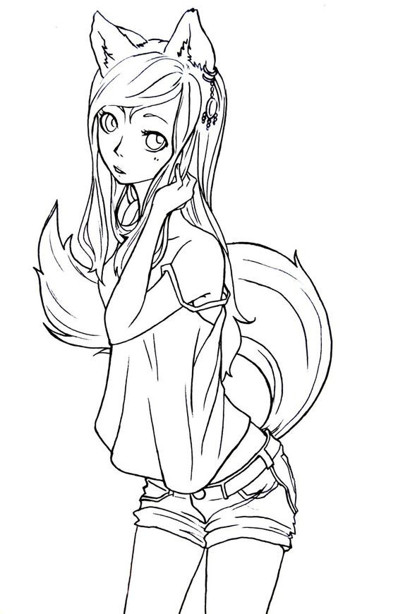 Cat Coloring Pages For Girls
 Fox girl lineart by komorinightviantart