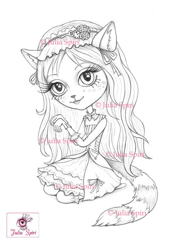 Cat Coloring Pages For Girls
 Coloring Pages Digital stamp Digi Cat Girl Steampunk