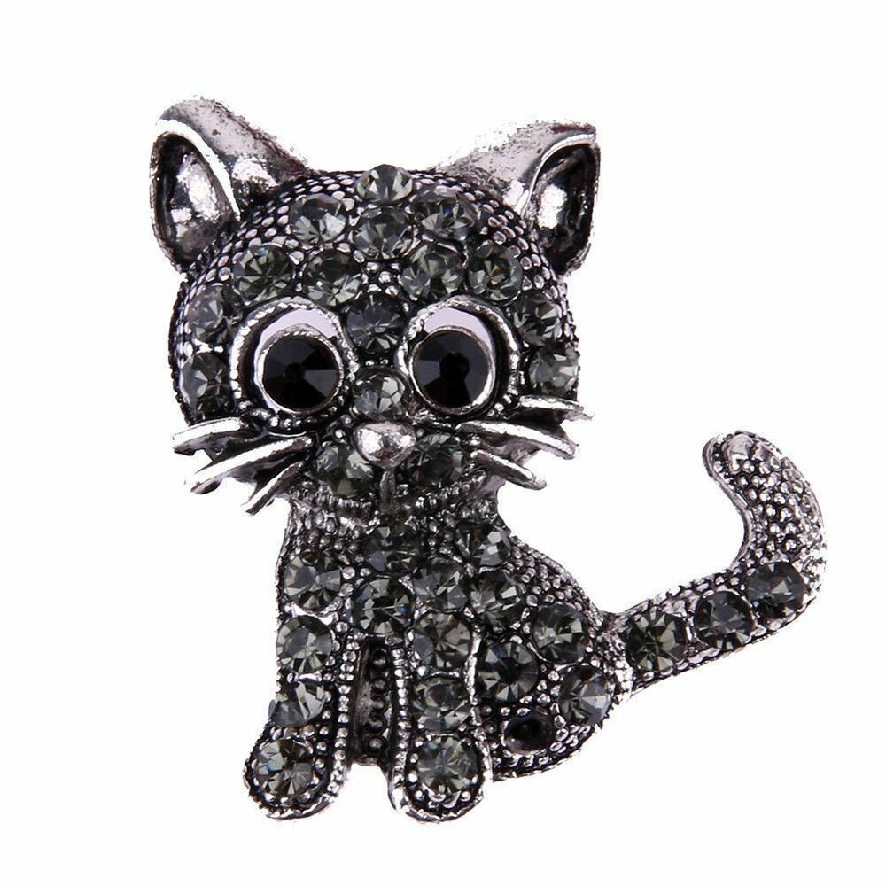 Cat Pins
 Vintage Black Crystal Cute Cat Brooch Pins Mm Women