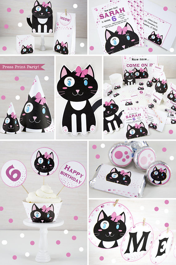 Cat Themed Birthday Party
 Cat Themed Birthday Party Printable Set Girl Black