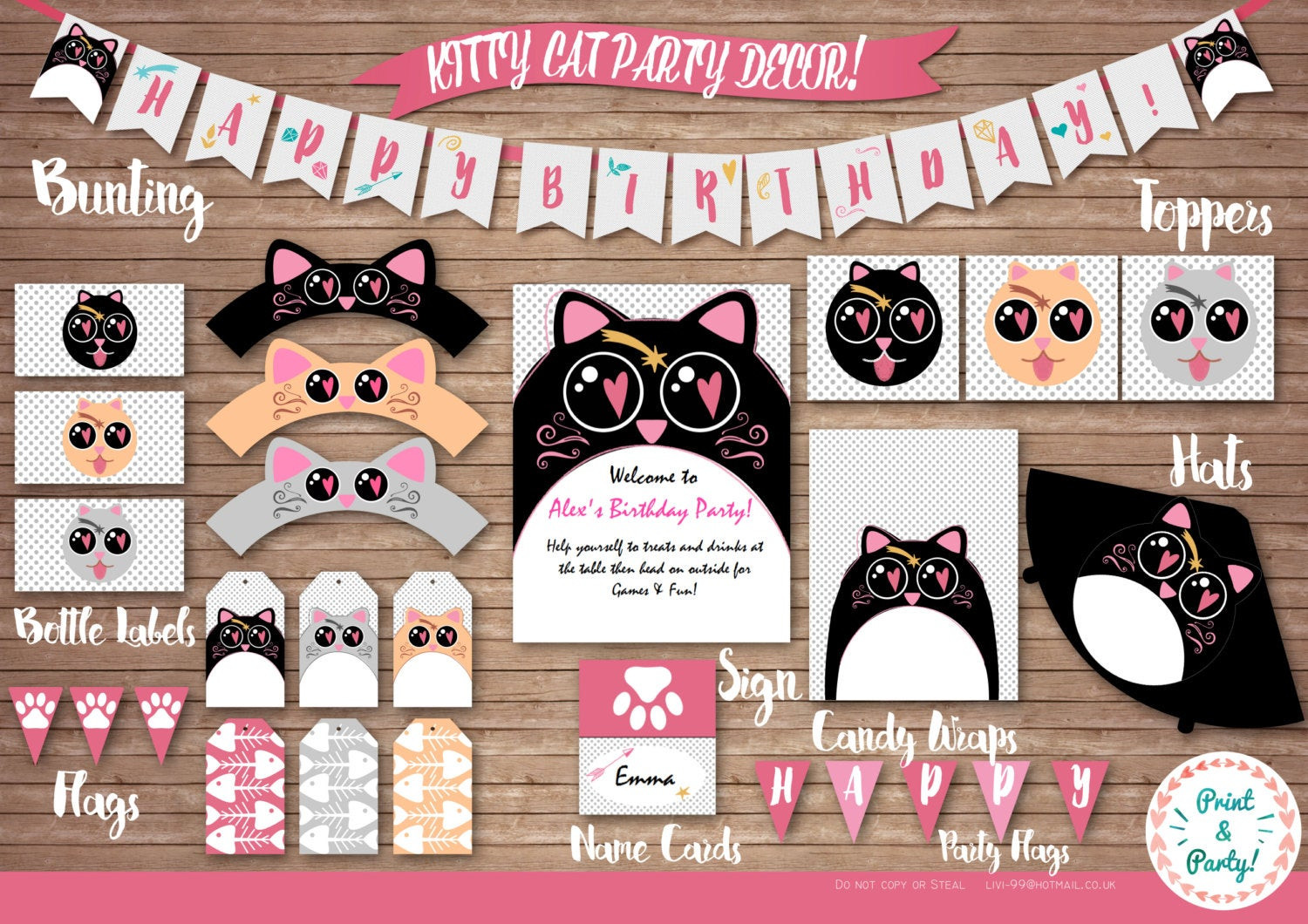 Cat Themed Birthday Party
 Cute Kitty Cat themed Birthday Party Decor by LivisPrintables