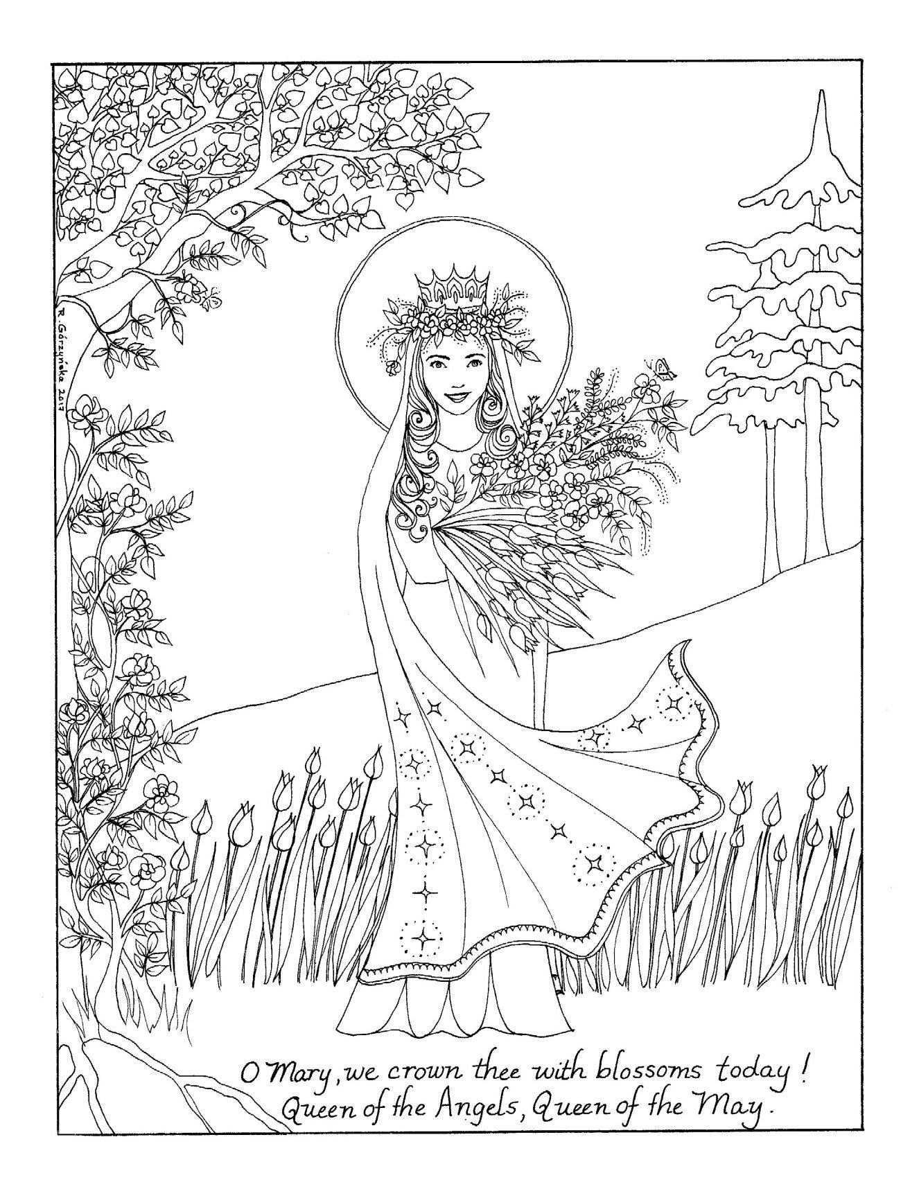 Catholic Adult Coloring Book
 May Queen — Catholic Coloring Page