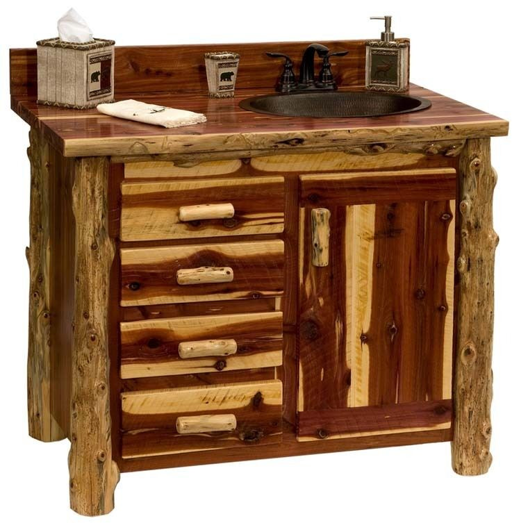 Cedar Bathroom Vanity
 Custom Rustic Red Cedar Wood Log Cabin Lodge Sawmill