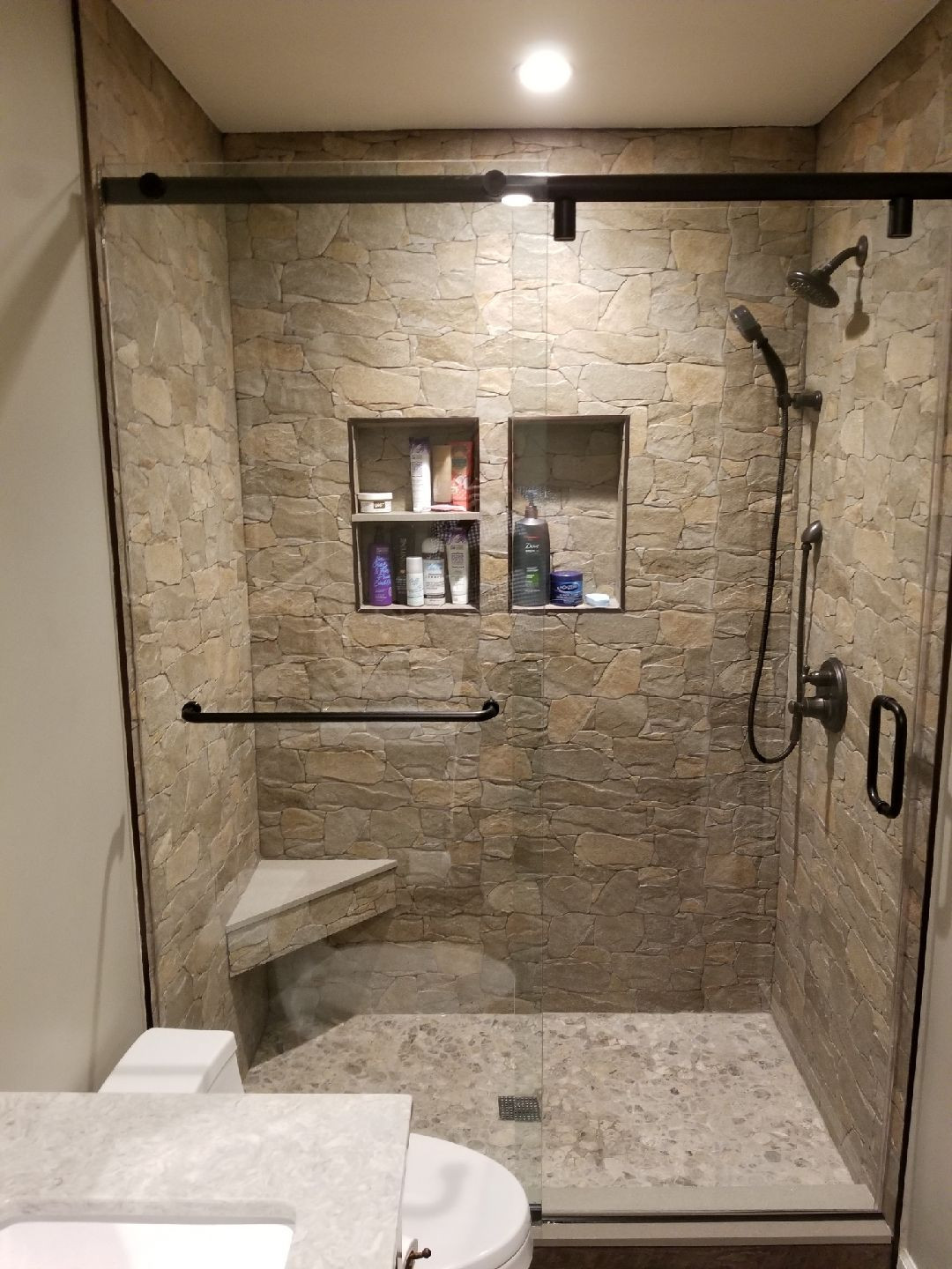 Ceramic Tile For Bathroom Showers
 Shower with rock ceramic tile river rock floor quartz