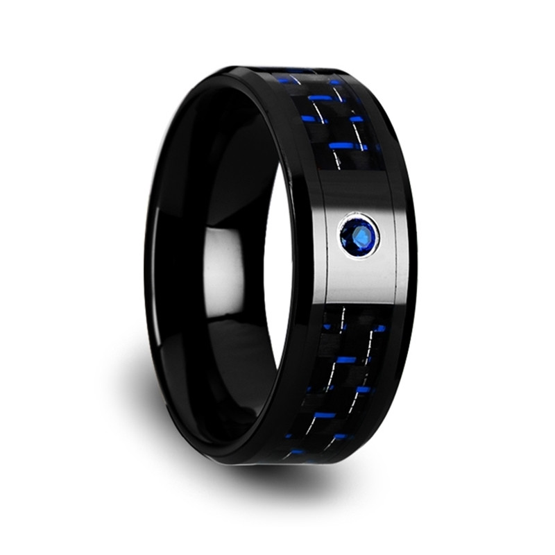 Ceramic Wedding Bands Pros And Cons
 GASPAR Black Blue Carbon Fiber Inlay Ceramic Wedding Ring