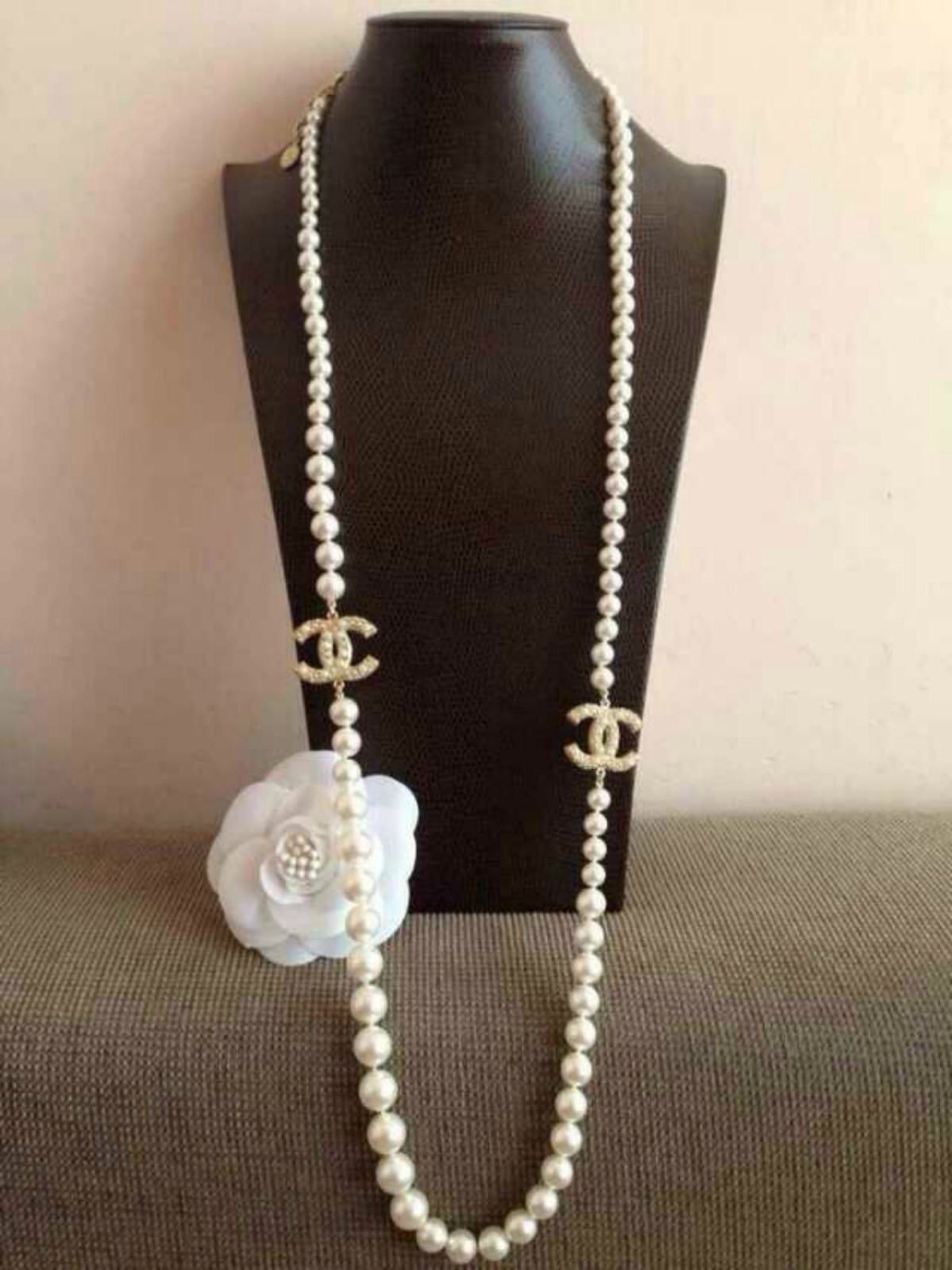 Chanel Necklace Price
 AUTHENTIC CHANEL 100th ANNIVERSARY 2 CC Faux Pearl Gold