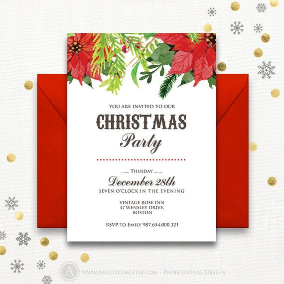 Cheap Birthday Party Invitations
 Items similar to Poinsettia Christmas party Invitation
