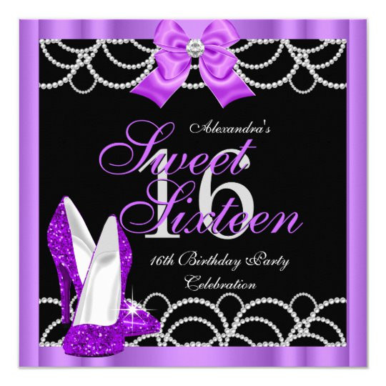 Cheap Birthday Party Invitations
 Purple Sweet 16 Party Sweet Sixteen Glitter Black
