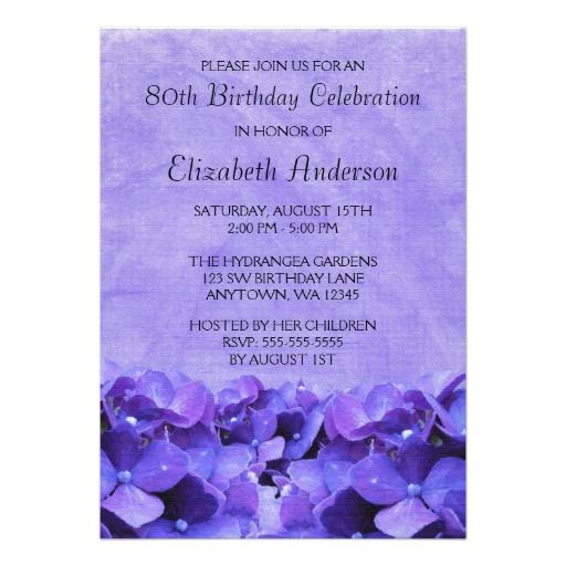 Cheap Birthday Party Invitations
 == Discount Purple Hydrangeas 80th Birthday Party