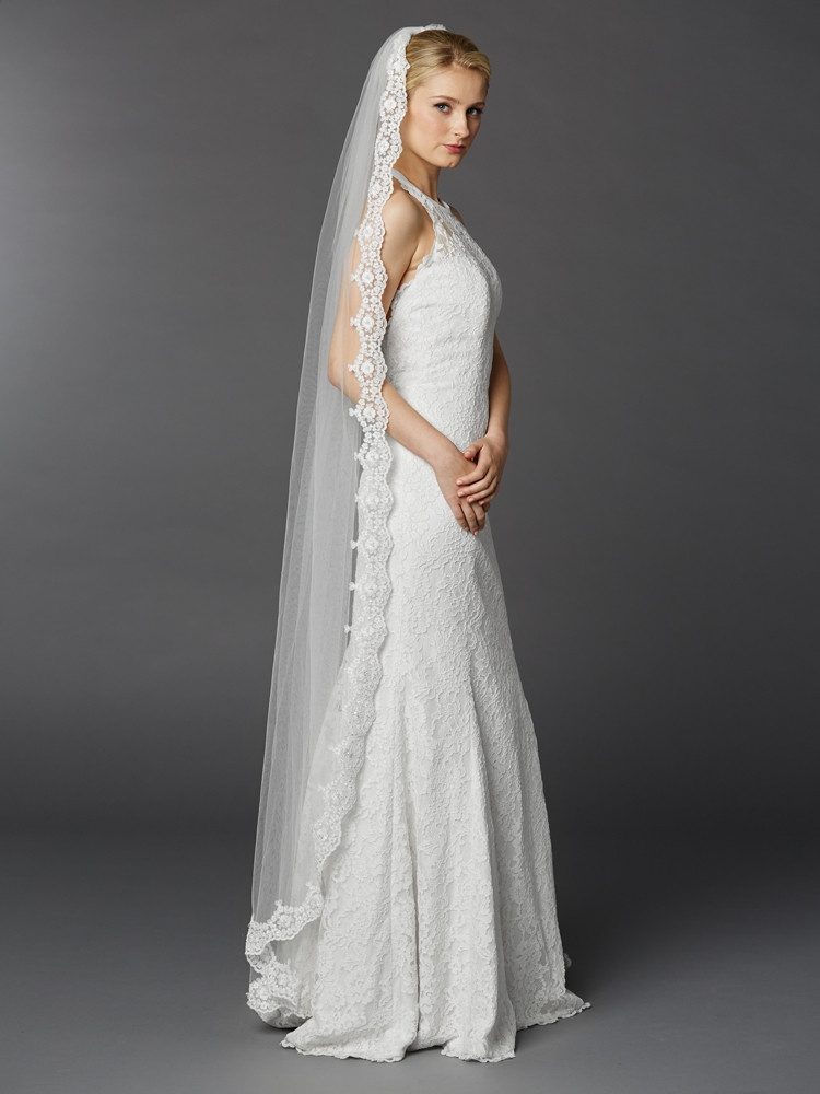 Cheap Mantilla Wedding Veils
 Wholesale Floor Length Wedding Mantilla Veil with Lace