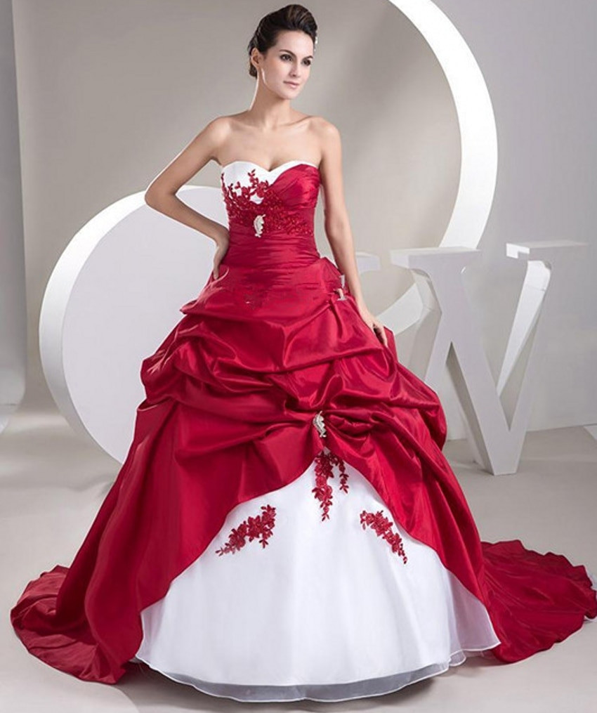 Cheap Red And White Wedding Dresses
 y Ball Gown Satin Bride Bridal Cheap Red and White