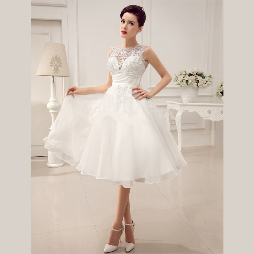 Cheap Short Wedding Dresses
 2015 Cheap White Lace Short Wedding Dresses Beaded
