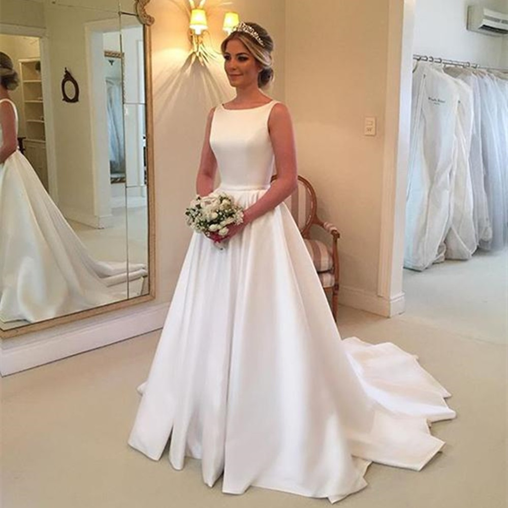 Cheap Simple Wedding Dresses
 Milla Nova White Satin Wedding Dresses 2019 New A Line