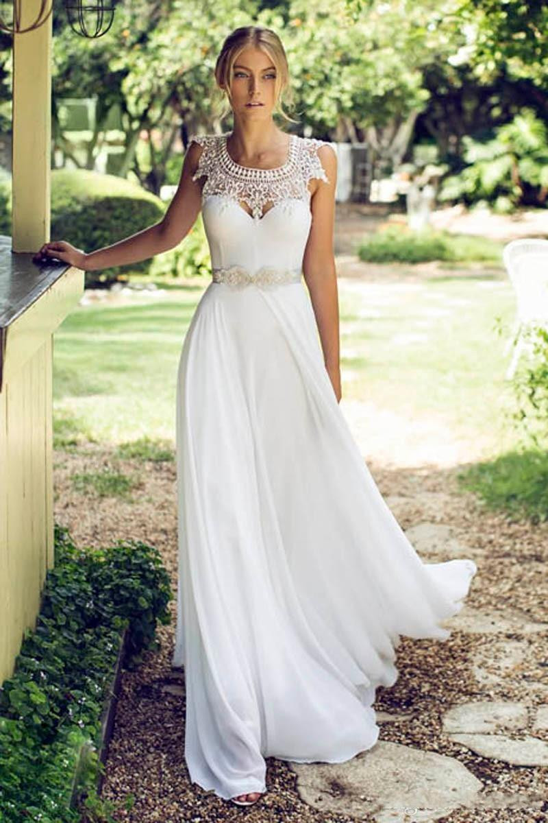 Cheap Wedding Dress
 2019 Vintage Lace Chiffon Wedding Dresses Cheap Long