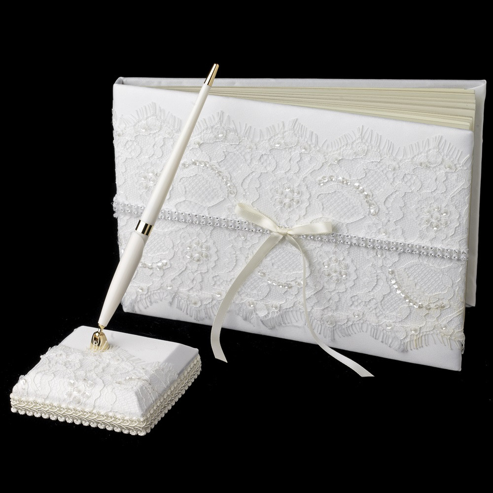Cheap Wedding Guest Book And Pen Set
 Lace Guest Book & Pen Set 800