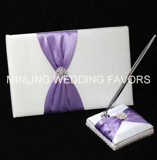 Cheap Wedding Guest Book And Pen Set
 2017 Minling Wedding Favors Purple Guest Book Sign Pen