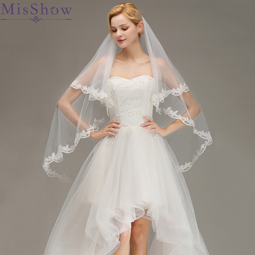 Cheap Wedding Veils
 2019 White Ivory Short Cheap wedding veil short with a