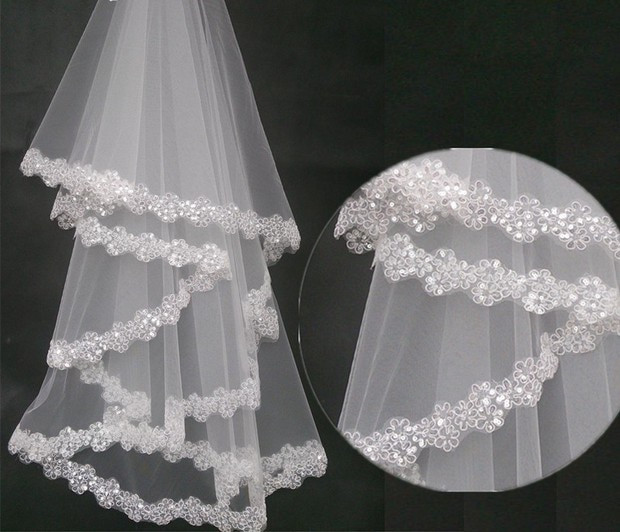 Cheap Wedding Veils
 Cheap 2017 Hot Sale Wedding Veil Beads Edge Bridal Veils