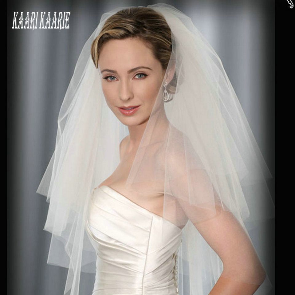 Cheap Wedding Veils With Comb
 Elegant Women White Veil short bride wedding veils two